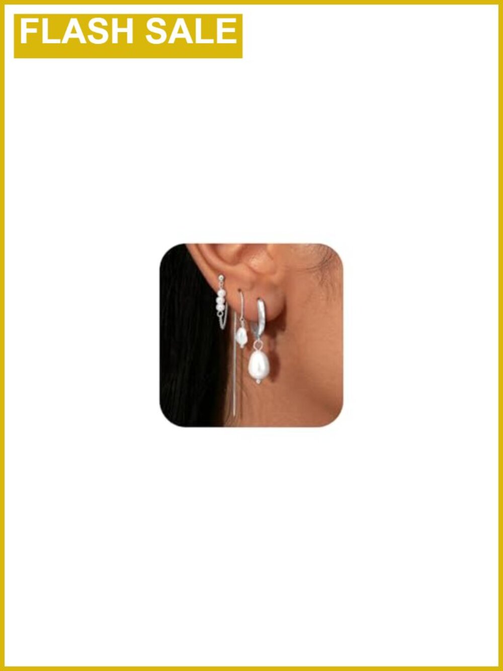 3 Pair Hypoallergenic Pearl Earrings Set 14K White Gold Plated